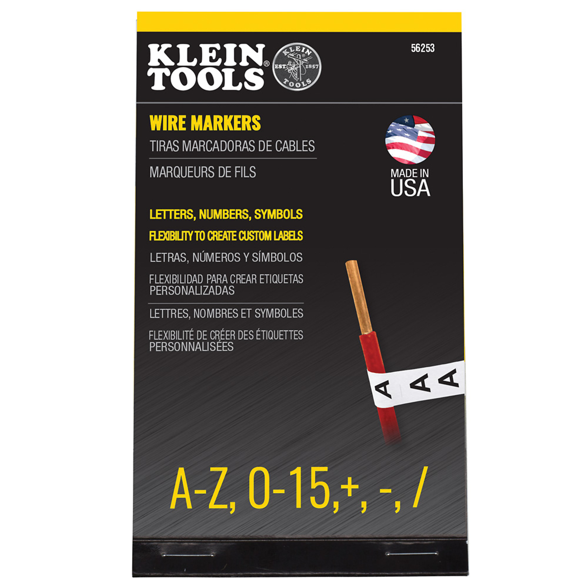 Klein Tools Wire Marker Book — Black Letters, Numbers, and Symbols, Model# 56253